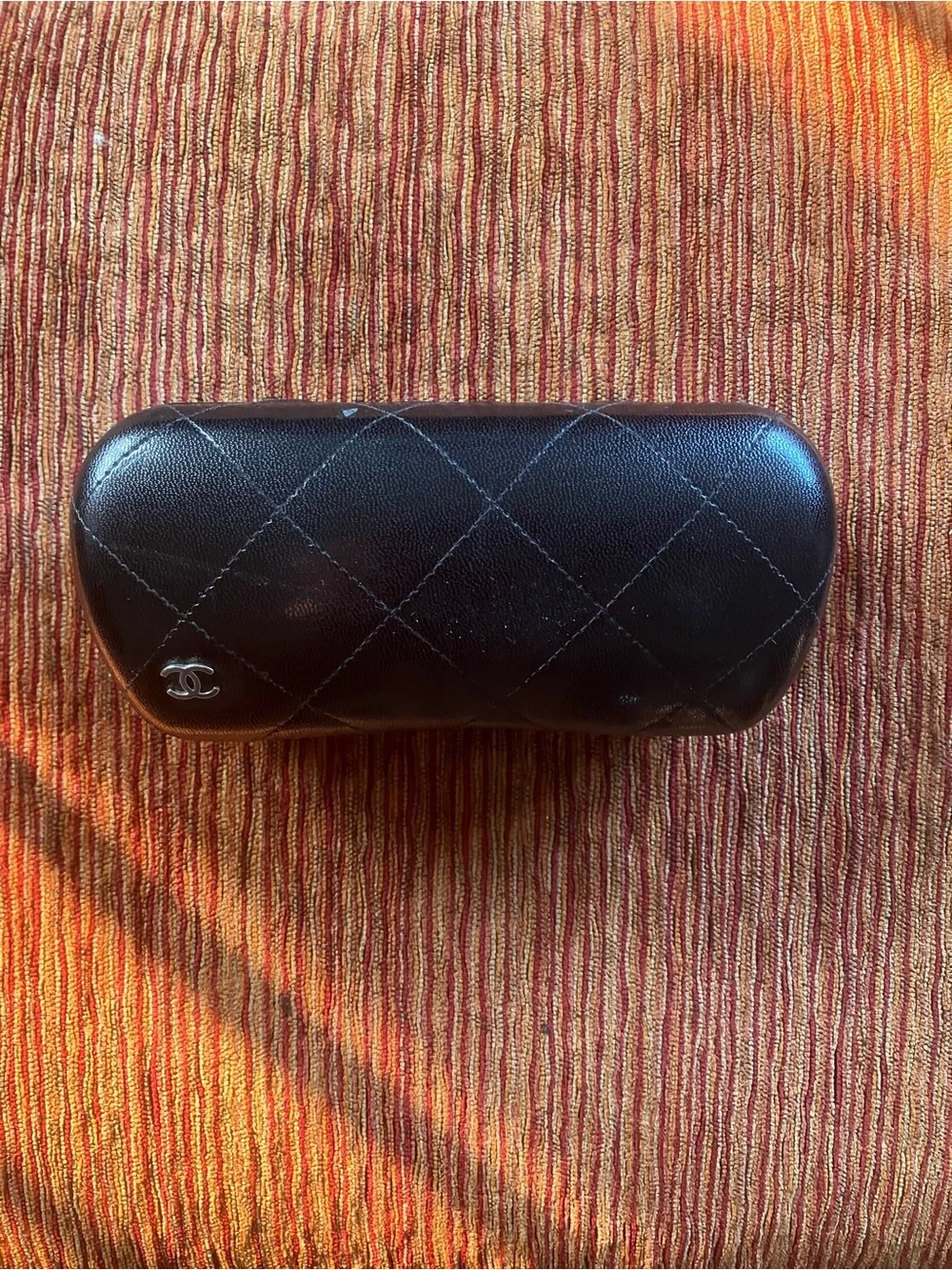 CHANEL Black Quilted Leather Sunglass Case with CC Logo